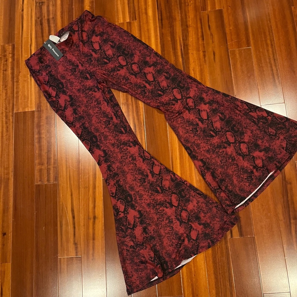 Red Flare‎ Pants Snake Animal Print Milly Penzance Bell Bottoms Legging New M